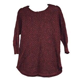 Westport Women's XS Burgundy Speckled Waffle Knit Sweater 3/4 Sleeve‎